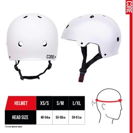 CORE Protection Action Sports Helmet Skate/BMX/Bike/MTB/Roller Derby/Scooter - White, S/M