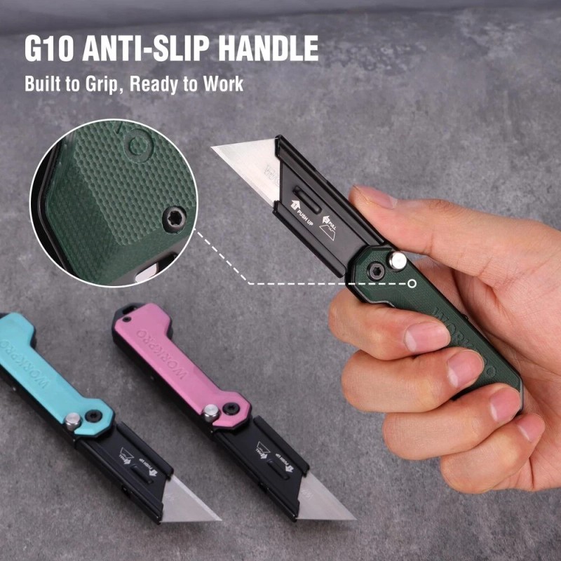 WORKPRO 3Pack Folding Utility Knife Quick Change Blade Razor Knife