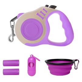 LIEVUIKEN Retractable Dog Leash Automatic Telescopic Tractor Dog Tape, Pet Tape 10/16 FT Durable and Convenient, with Folding Bowl, Dispenser, Rubbish Bags, Suitable for Small and Medium Dogs