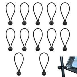 12 PCS Bungee Cords with Balls, Tarpaulin Bungee Balls, Ball Bungee Cords, Tarpaulin Fasteners, For Marquees, Tents Banners, Tent Poles, Flag Poles, Camping Tarp(Black)