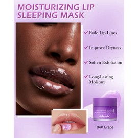Moisturizing Lip Sleeping Mask, Lip Mask Overnight 24H Hydrating Lip Balm, Lip Care for Dry Cracked Lips, Sleeping Lip Mask Lip Moisturizer with Wand Hydrate Nourish Lips Scrubs Exfoliator-04# Grape
