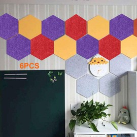 KASCLINO Felt Bulletin Board, 6pcs Felt Tile Board Hexagon Push Pin Board, Wall Stickers Self Adhesive Hexagon Cork Board, Bulletin Board, Pin Board, Felt Tiles for Home Office Classroom (Red)
