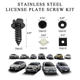 Yourkar 4 PCS Car License Plate Screw Kit, Self Mounting License Plate Screw Kit for Front and Back Plates, Rustproof Stainless Steel Car Bolts Fasteners Kit, Car Accessories (Black)