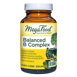 MegaFood Balanced B Complex - B Complex Vitamin Supplement Helps Support Cellular Energy - Vitamin B12, Vitamin B6 & Folate, - Vegan, Kosher, Non GMO - Made Without 9 Food Allergens - 30 Tabs