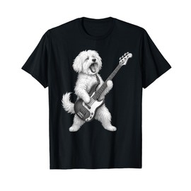Maltese Dog Playing Bass Guitar Rock Music Dog Lover T-Shirt for Men Women Kids