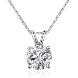 DOWOS 925 Sterling Silver Dainty Diamond Necklace for Women Mother's Day, 18K White Gold Plated 8mm Round Brilliant Cut Solitaire Pendant Necklace for Women, Classic 4 Prong 18''+2'' Dainty Chain Necklace 6.5mm/1carat(White)