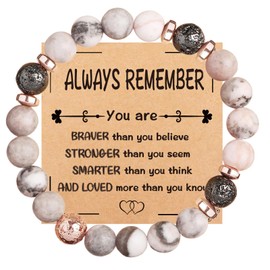 JJBAOER Healing Crystal Gifts for Women Girls, Natural Stone Lava Rock Pink Zebra Jasper Anxiety Bead Bracelets, Friendship Gifts for Women Birthday Yoga Meditation Jewelry