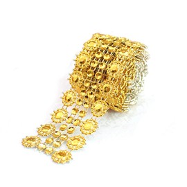 Yurosiay 4 Rows Gold Rhinestone Ribbon Sunflower Diamond Ribbon Crystal Ribbon Flowers Rhinestone Ribbon for Sew-On Glitter Ribbon Rhinestone Decorative Ribbon for Costumes Crafts 10 Yards x 2.8 cm