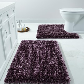 Yimobra Bathroom Rugs Sets 2 Piece, Luxury Shaggy Extra Thick Bathroom Rugs, Plush Non-Slip Mats for Bath Room Floor, U-Shaped Toilet Mat, Ultra Absorbent, 31.5 x 19.8 + 24.4 x 20.4 Inches,Dark Purple