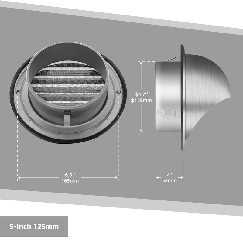 WeCooper 304 5-Inch Stainless Steel Air Vent 125mm, Round Bull