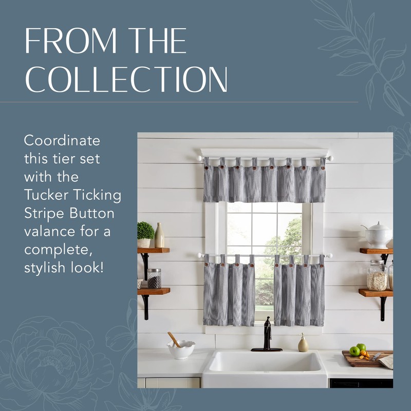 Elrene Home Fashions Tucker Ticking Stripe Tier Window Curtains for