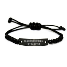 Best Correctional Officer Ever Rope Bracelet, Black Stainless Steel with Braided Rope, Gift for Correctional Officer on Birthday from Friends or Family