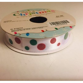 Ribbon Make A Christmas Parts for Holiday Projects- 1 Roll of -5/8" X 5 yd - White W Red & Green Dote