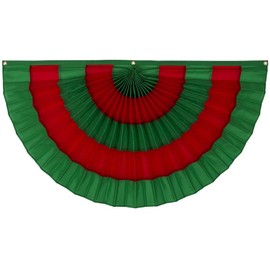 Christmas Cotton Pleated Fans by Old Glory Bunting. 3' x 6' Fully Sewn Green & Red 5 Stripe Xmas Fan Flag Bunting Banner. Flag Bunting Made in The USA!
