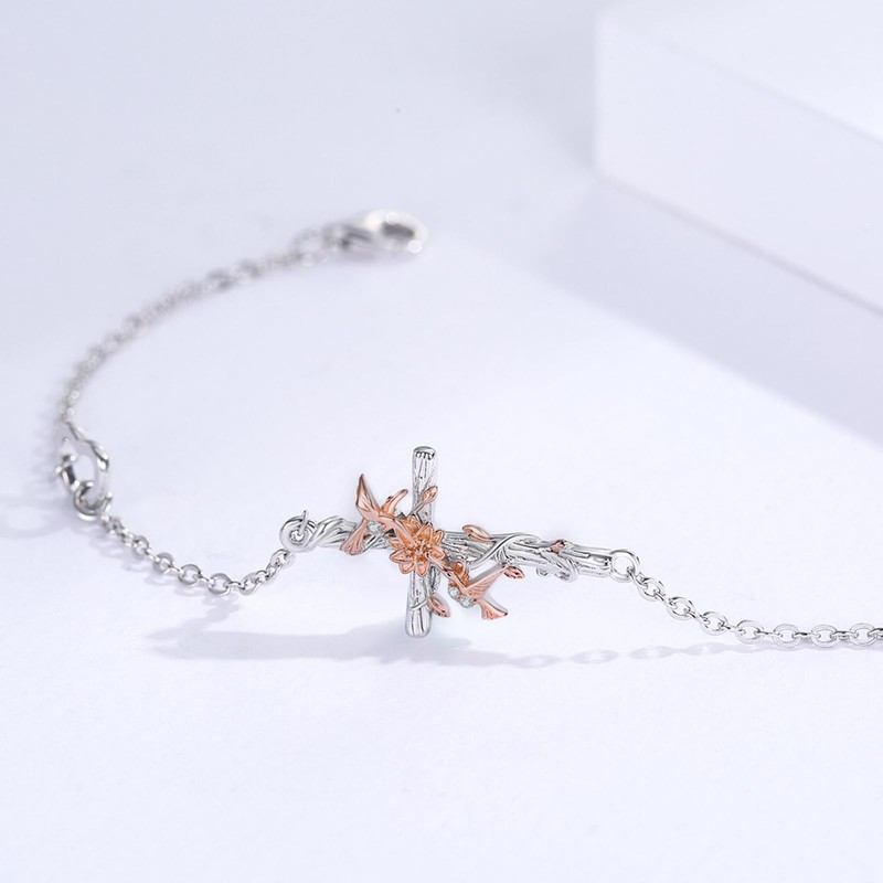 Aututer blue bracelet (A01-White gold-Cross Hummingbird, Hummingbird)