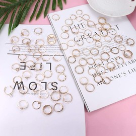 Dochais 82-114 Pieces Boho Joint Finger Rings, Stackable Midi Rings Set, Opal, Hollow, Carved, Flowers, Retro Ankle Rings, Gold, Silver, for Women, Girls, Men, Metal, Zirconia, opal