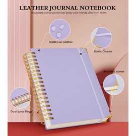 Spiral Notebook Journal 5.75” x 8.38”, 300 Pages Hardcover Leather Lined Journals for Women Men, A5 Small College Ruled Notebooks with 100 GSM Thick Paper, Spiral Journal for Writing Work, Purple