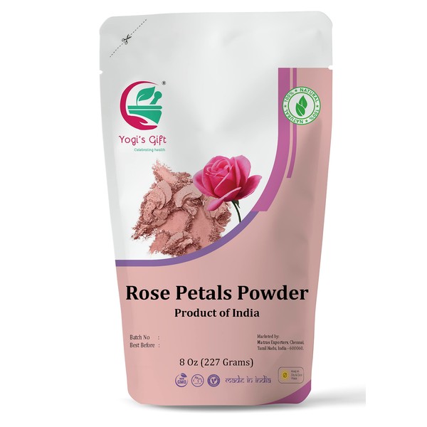 Rose Petal Powder | 8 oz | Make Tea, Smoothies or Lattes | Best Ingredient for Face Mask Too | Soothing Fragrance | Excellent Natural Skin Toner | by Yogi’s Gift®