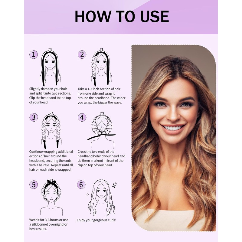 Heatless Curling Rod Headband, Overnight Hair Curls Roller Wrap for