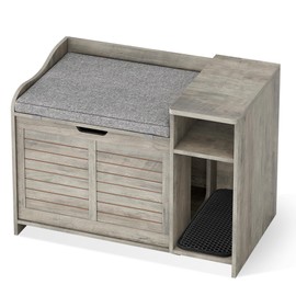 ELETHEBIA Cat Litter Box Furniture,Litter Box Enclosure with Top Opening with Cushion,Litter Boxes Hidden, Cat House, Privacy Cats Litter Boxes Cabinet with Litter Mat（Grey）