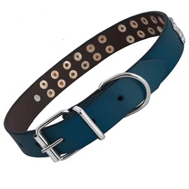 Bark Lover Leather Studded Dog Collar Genuine Leather Soft Pet Collar for Medium Large Extra Large Dogs, Walk Comfortably with Your Dog(L, Blue,Stud & Puppy)