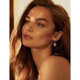 JIWOY 925 Sterling Silver Dangle Drop Earring with Round Leverback Created Ruby Jewelry for Her