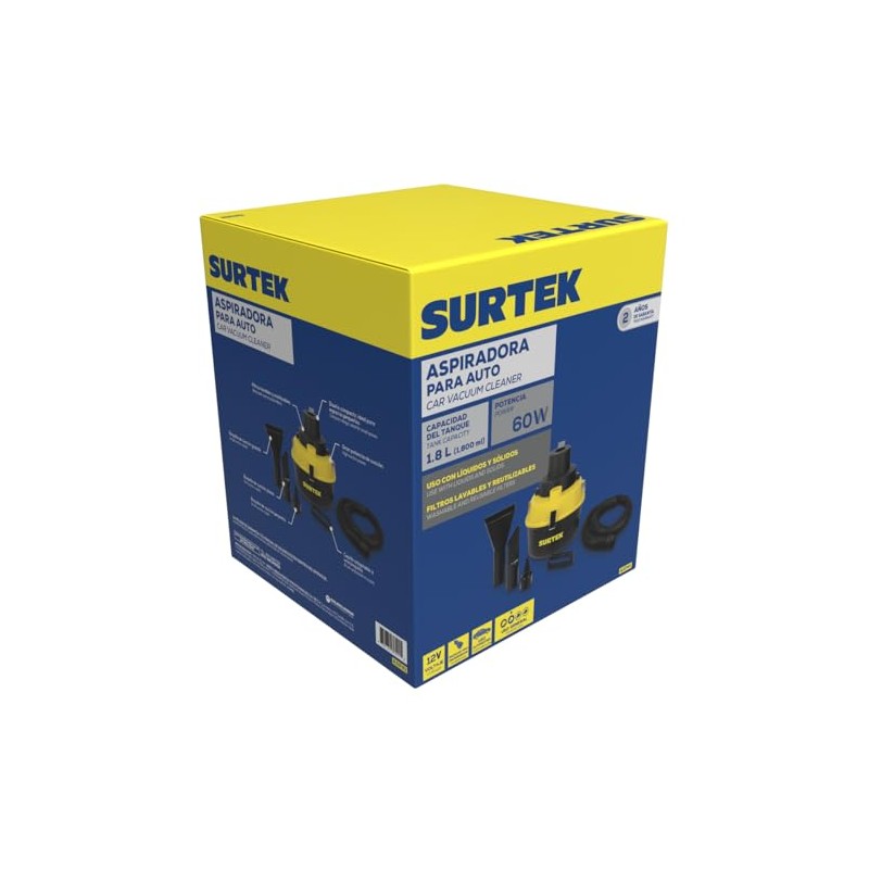Surtek ASP41 Aspiradora portátil para automóvil 1800 ml, 12 V