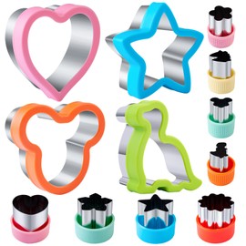 Sandwich Cutters for Kids Lunch 12 Pcs, Kimfead Cookie Cutters Set, Vegetable Fruit Cutters Shapes, Stainless Steel Biscuit Cutters, Dinosaur Mouse Heart Star