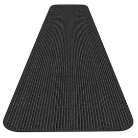 House, Home and More Indoor Outdoor Double-Ribbed Carpet Runner with Skid-Resistant Rubber Backing - Smokey Black - 4 Feet x 10 Feet