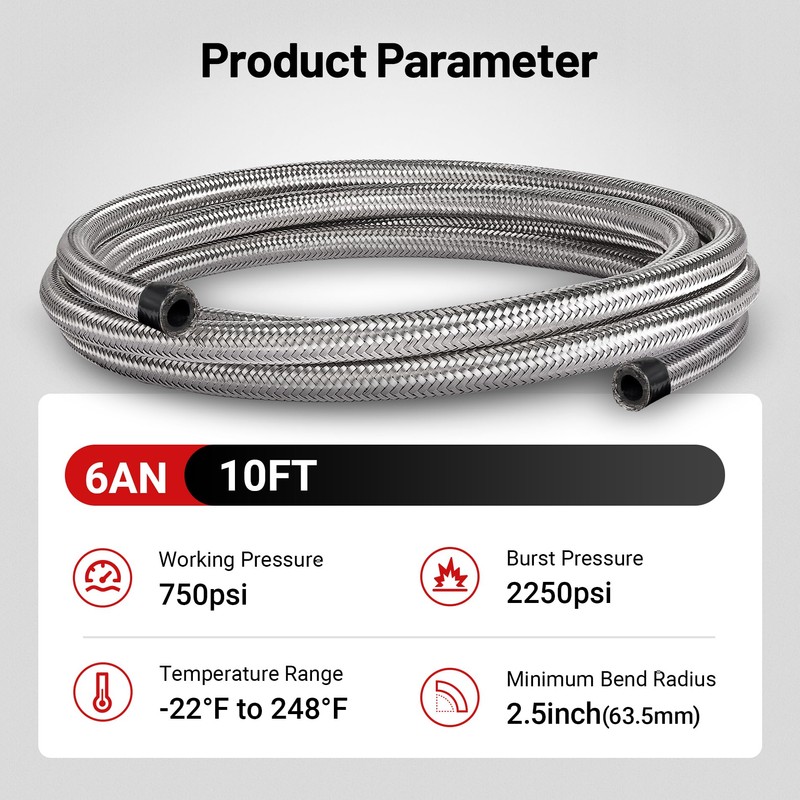EVIL ENERGY 6AN Fuel Line, AN6 Braided Fuel Hose Nylon