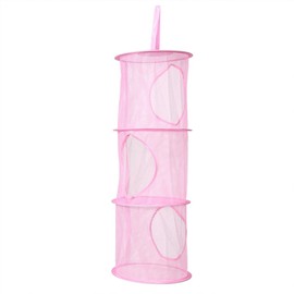 Toys Storage Hanging Mesh Basket,3 Tiers Space Saver Bags Portable Foldable Mesh Bag Bedroom Wall Door Closet Kids Toys Organizer Laundary Basket Hanging Shelves Pockets (pink)