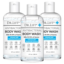DR. LIFT Antibacterial Body Wash, 8 oz (3-Pack) - Gentle & Effective Shower Gel - Made in America