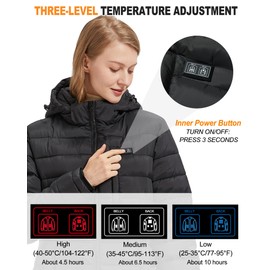TRUNYAQI Heated Jacket for Women with Battery Pack Women's Winter Coats Removable Hood with Box