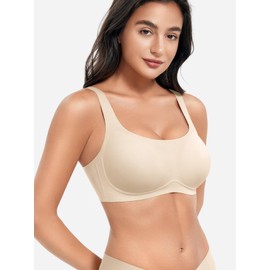 ZAAYO Women's Bra Without Underwire Full Cup Padded Bustier Seamless Push Up Square Neck Bra Strong Hold Padded Bralette T-Shirts Bra with Additional Bra Extension, White, XS