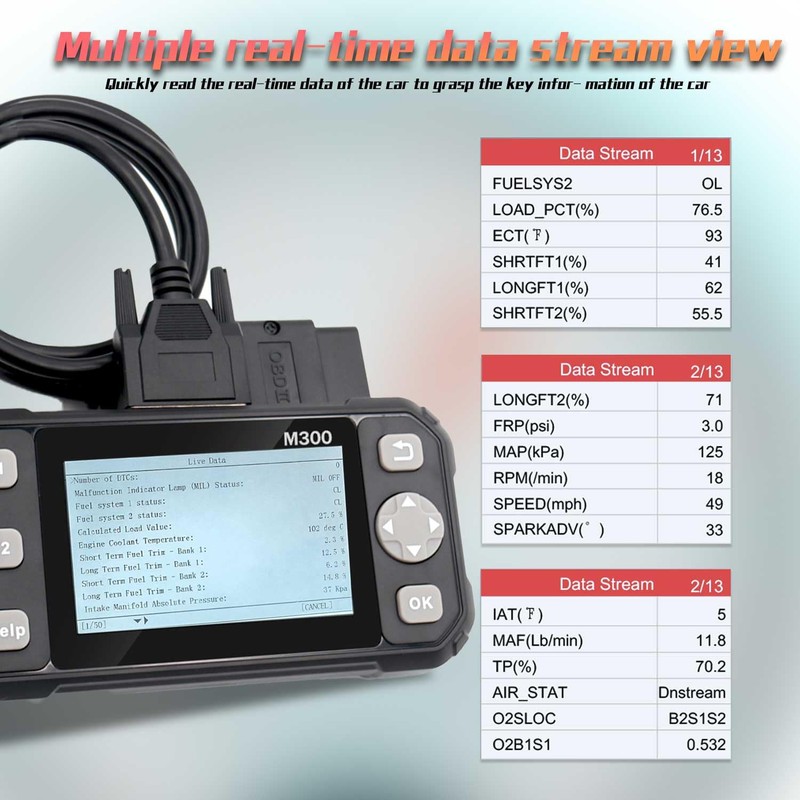 RXQRX M300 OBD2 Scanner, Vehicle Code Reader for Check Engine