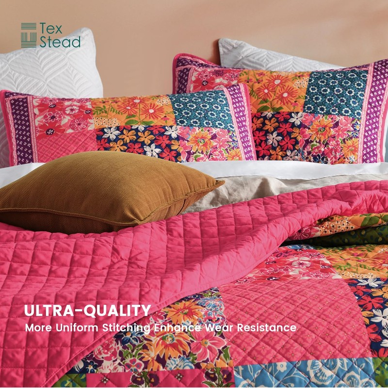 TEXSTEAD Twin Quilt Set for Bed - 100% Cotton Quilts