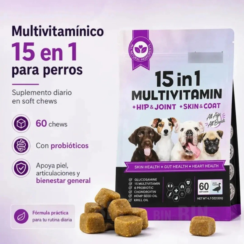 60 Multivitamínico Perros Refuerza Salud Articular 15 En 1