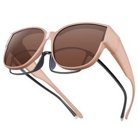 TINHAO Polarized Fit Over Glasses Sunglasses for Women UV Protection, Trendy Oversized Square Wrap Around Shades for Driving(Coffe Brown,Brown)