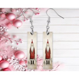 Twisted R Design Earrings, Whimsical Santa Wood Bar Printed Earrings Jewelry