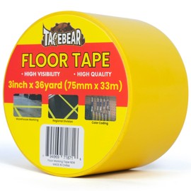 TAPEBEAR Floor Tape Yellow Vinyl Tape 3" x 36Yards, Floor Caution Marking Dance Splicing Tape Safety Warning Stripe Abrasion-Proof Waterproof for Gym, Warehouse, Traffic Signage, Color Coding
