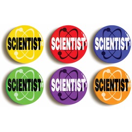 SCIENTIST SCIENCE BADGE BUTTON PIN SET OF 6 (Size is 1inch/25mm diameter)