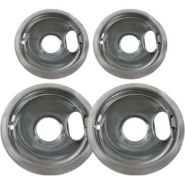 4 Pack Stainless Steel Reflector Bowls Universal Drip Pan Kits Gas Stove Burner Rings Replacement for Amana Crosley Frigidaire Maytag Whirlpool Two 6-Inch and Two 8-Inch