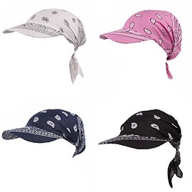 Womens Assorted Paisley Print Bandana Head Scarf Hat Summer Folding Anti-UV Golf Tennis Sun Visor Cap (4 Colors Set - 1)