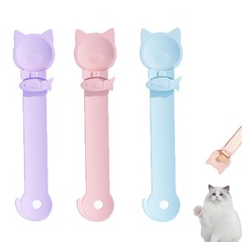 Hfpengzan 3PCS Cat Treat Spoon Squeeze Cat Strip Feeders,Multi-Function Treat Dispenser for Pet Supplies (Pink, Blue, Purple)