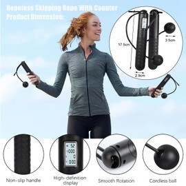 Ropeless Skipping Rope for Adults, Cordless Skipping Ropes with Counter, Adults Jumping Rope with Counter, Gravity Ball Jump Rope for Women Men,Fitness,Exercise,Home Portable Workout Equipmen (Black)