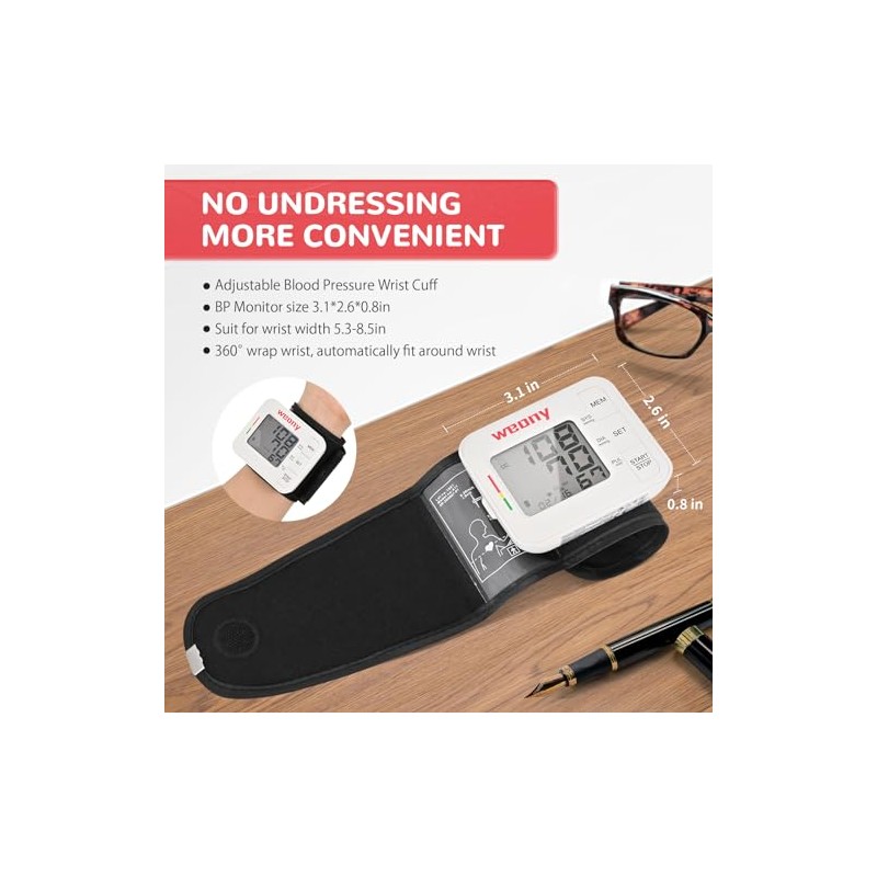 Tensiómetro automático de muñeca para uso doméstico, brazalete ajustable (5,3-8,5),