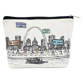 Beary Blu Cities Around the World Artwork Cosmetic Bag Series – Designed in USA, Travel Makeup Bag with Zipper, Souvenir Gift for Women, Artwork Organizer for Purse or Toiletry (St Louis)
