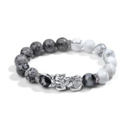 Silver Thunder Bracelet, Men's, Popular, Hichuu Piu Bracelet, Natural Stone, Tiger Eye, Evil Fortune, Money Luck, Natural Stone, Obsidian, Agate, 0.4 inch (10 mm), Mala Bracelet, Hypoallergenic Metal,