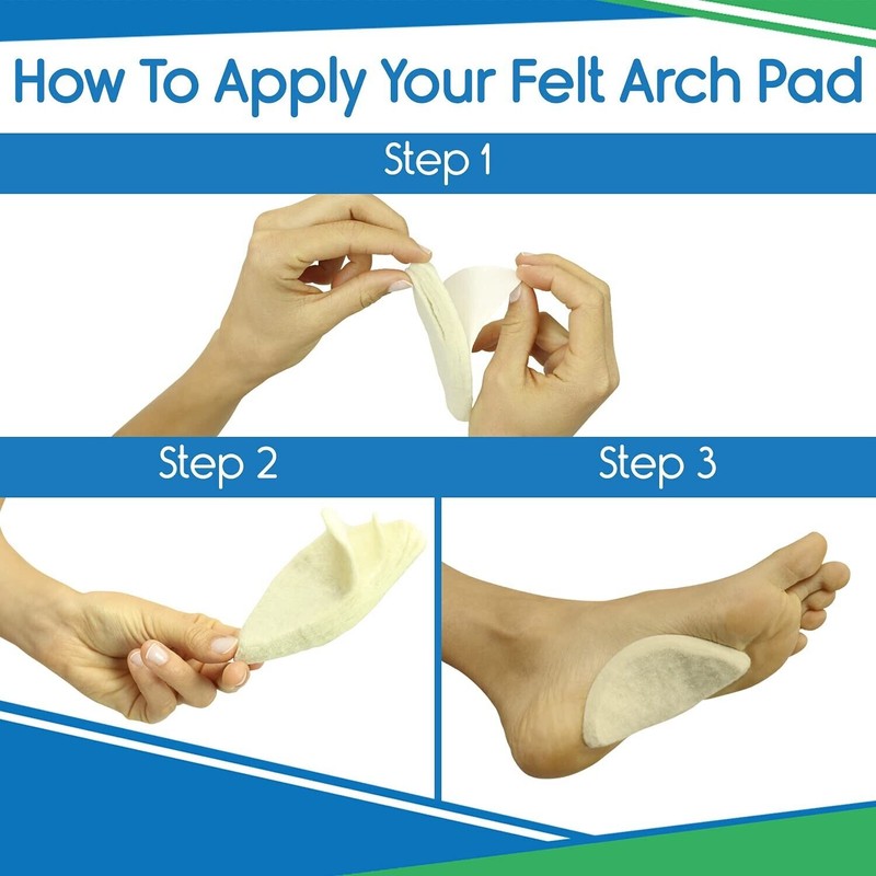 VIVEsole Arch Support Pads (12 Pack) Adhesive Felt Foot Insert