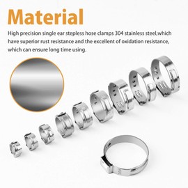 VIGRUE 115Pcs Single Ear Hose Clamps Kit, 6-28.6mm Stepless Hose Clamps with Ear Clamp Pincer, Adjustable Crimp Cinch Rings for Automotive, Pipe, Plumbing
